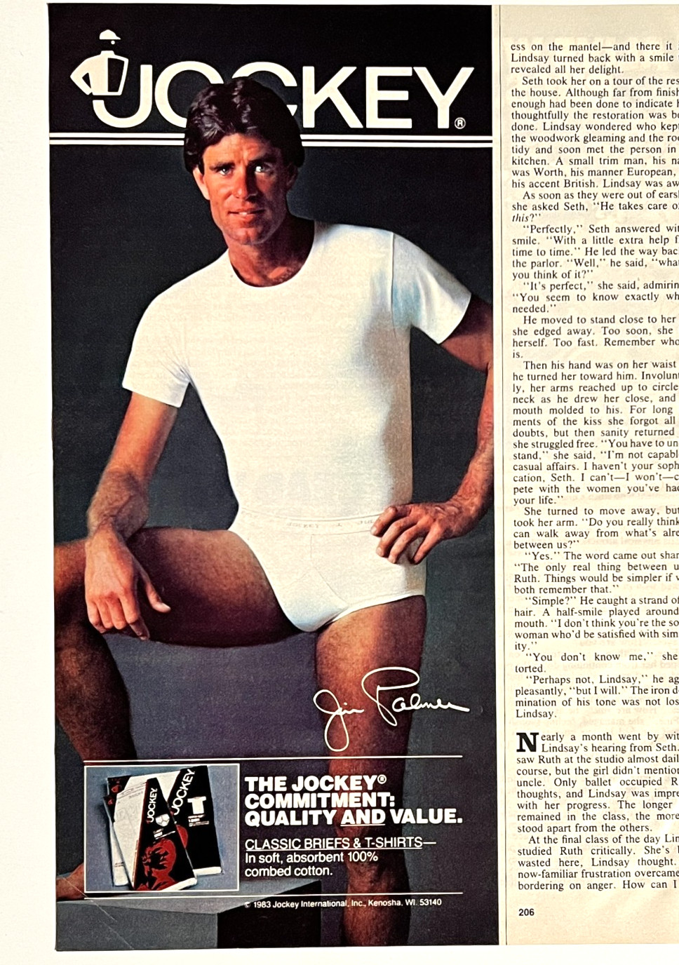 Jim Palmer Jockey Men's Underwear Briefs T-Shirts Vintage Print Ad 1983