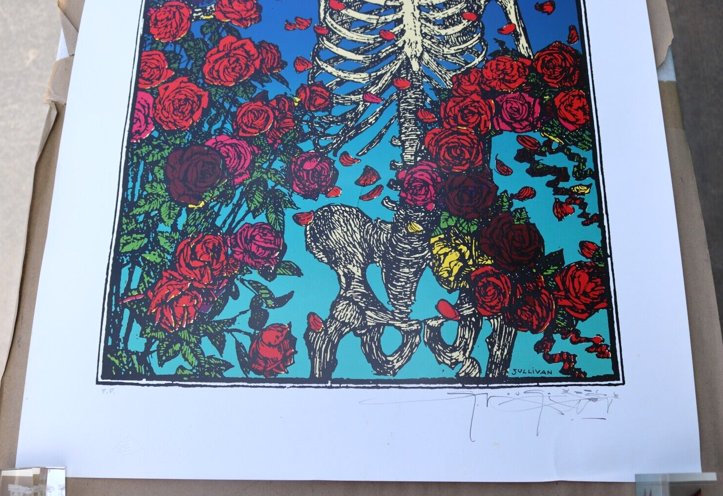 GRATEFUL DEAD SKELETON & ROSES POSTER PRINT ART SIGNED STANLEY MOUSE 29x22"
