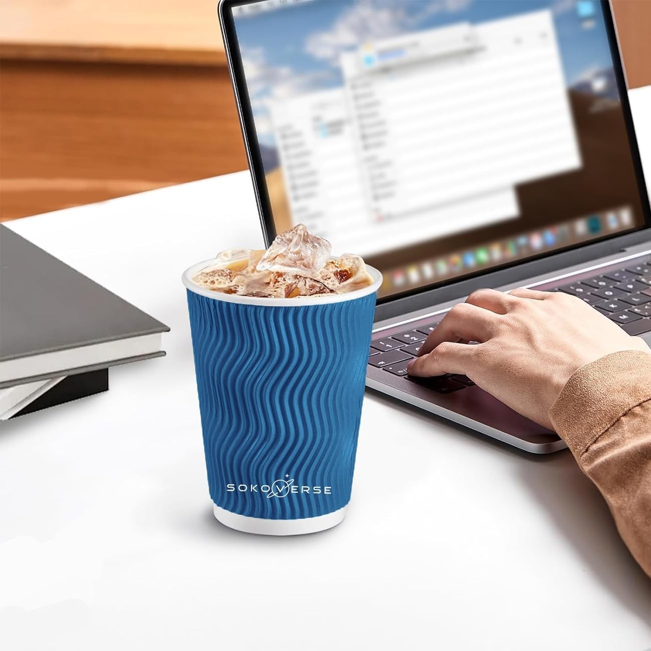 Navy Blue 12oz Paper Cups - Disposable Ripple Wall for All Occasions