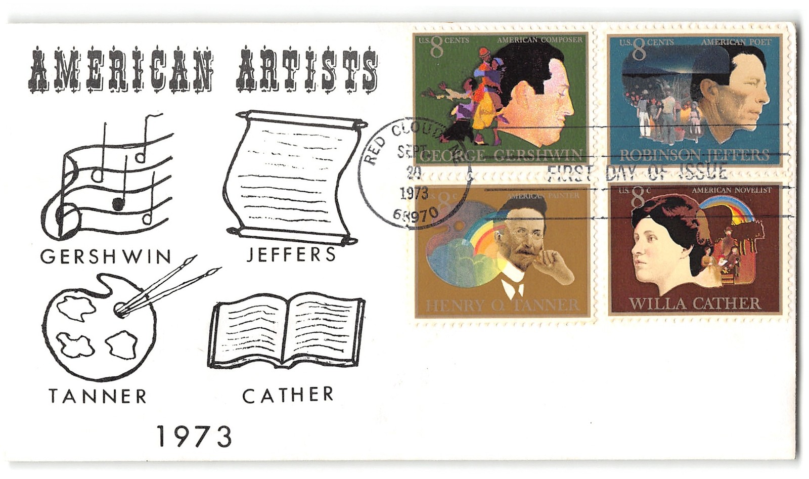 US #1484-1487 FDC, 1973, Richard Marovich content, American artist, 4 stamps