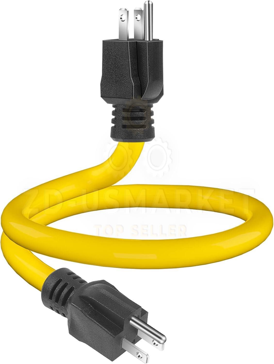 3 Prong Plug 125V Double Male Extension Cord NEMA 5-15P to 5-15P Adapter Yellow