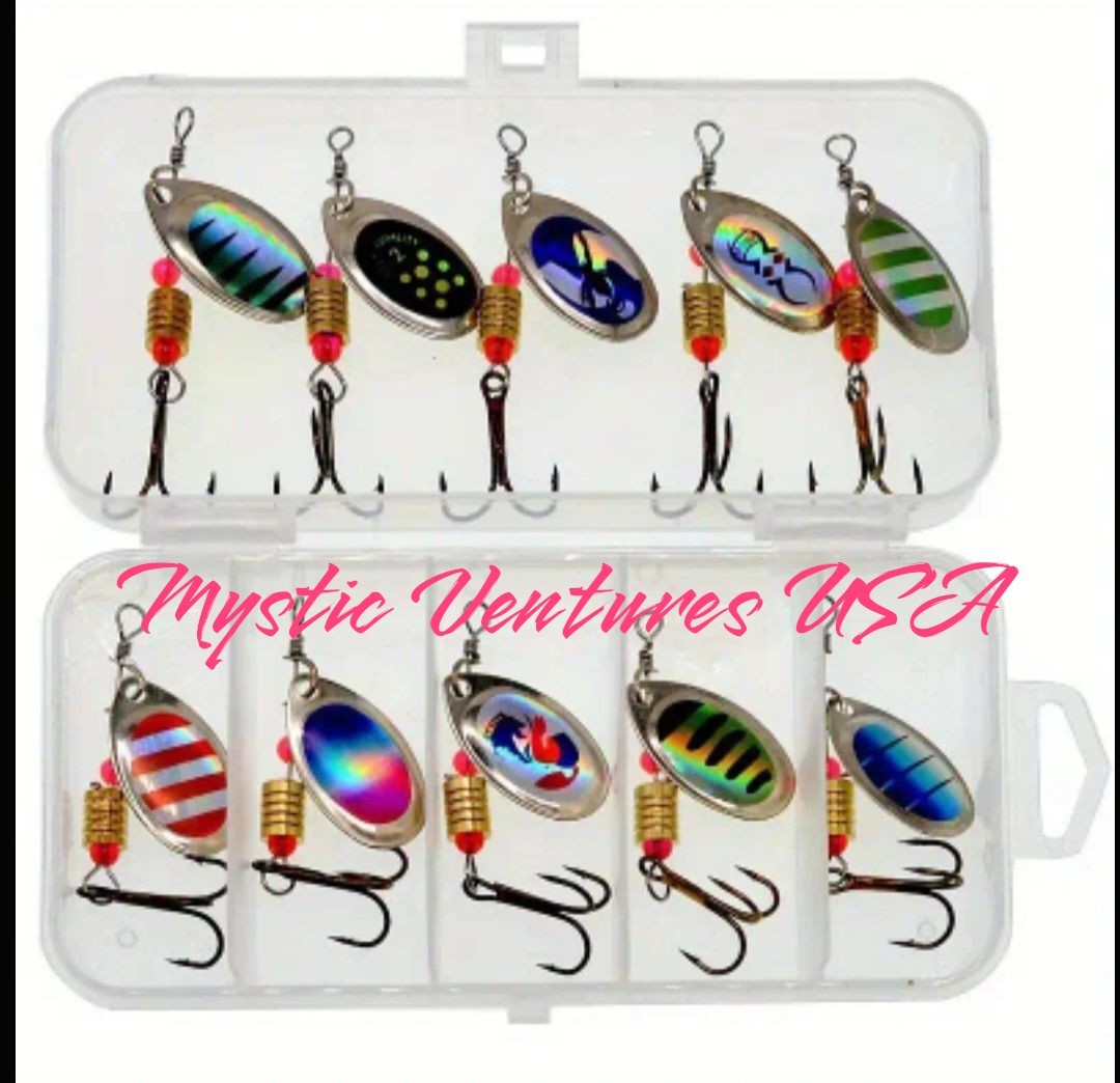 10 Piece Spinner Baits Fishing Lures Lot with Tackle Box Assorted Crappie Bass
