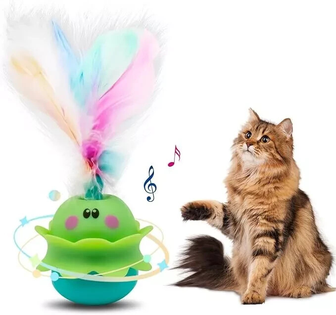 Cat Toys Monster, 2in1 Automatic Interactive Toy, Real Feathers, Rechargeable