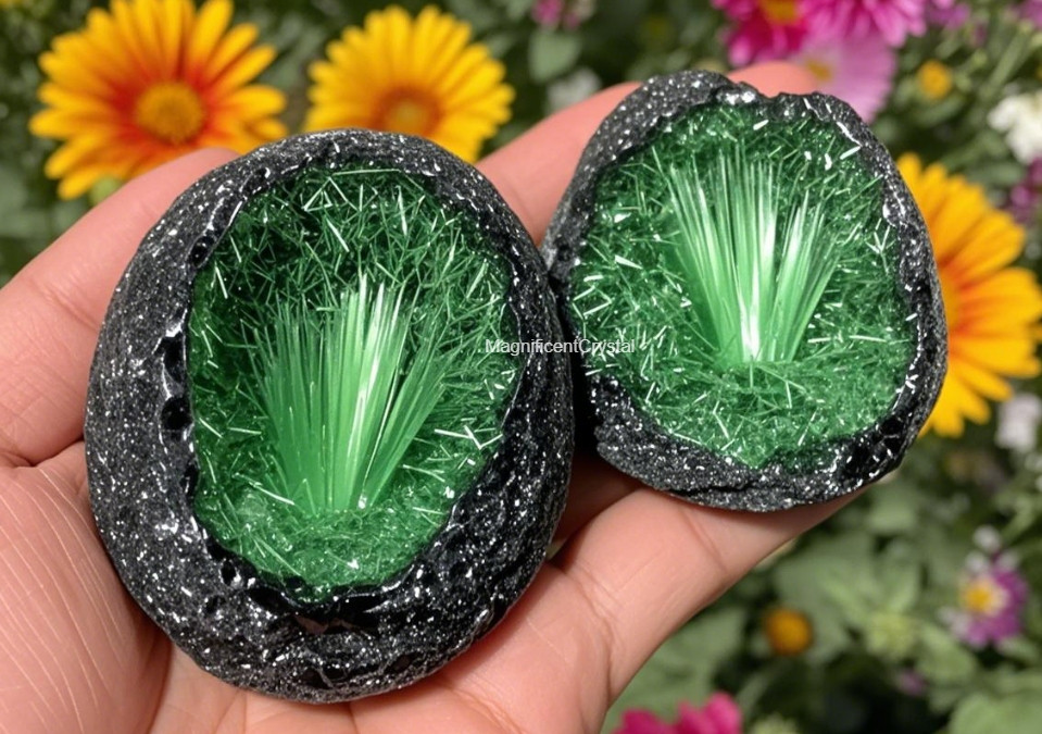 Rare Natural Meteorite Quartz Crystal Specimen Goethite Green Copper Ore Decor