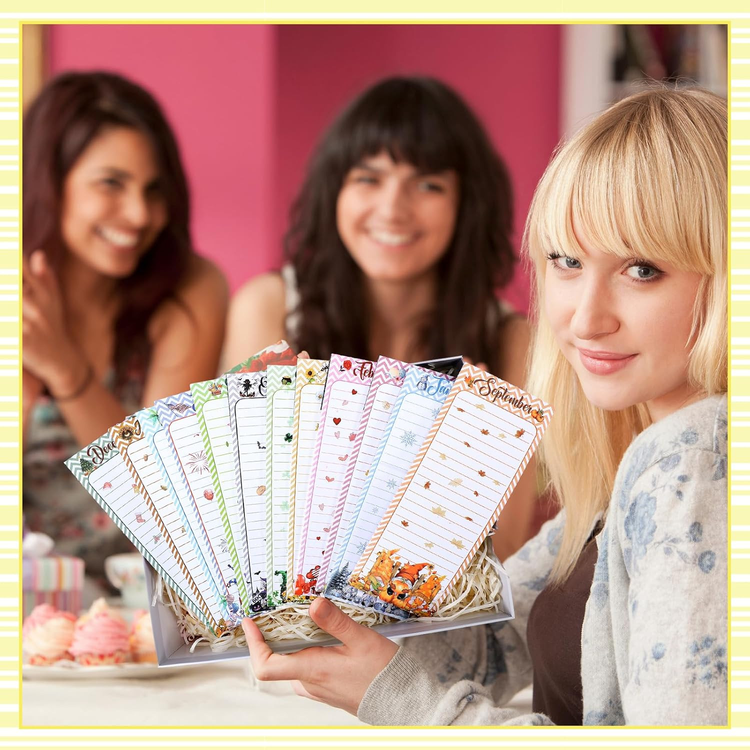 12 Pcs Seasonal Holiday Magnetic Notepads for Refrigerator Gnome Monthly Magneti