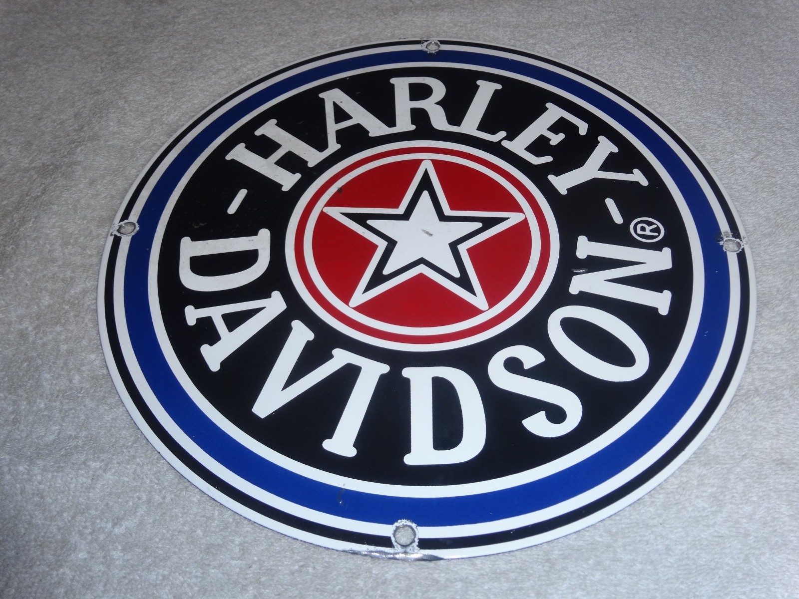 VINTAGE HARLEY DAVIDSON MOTORCYCLE 11 1/4" PORCELAIN METAL GASOLINE OIL HOG SIGN