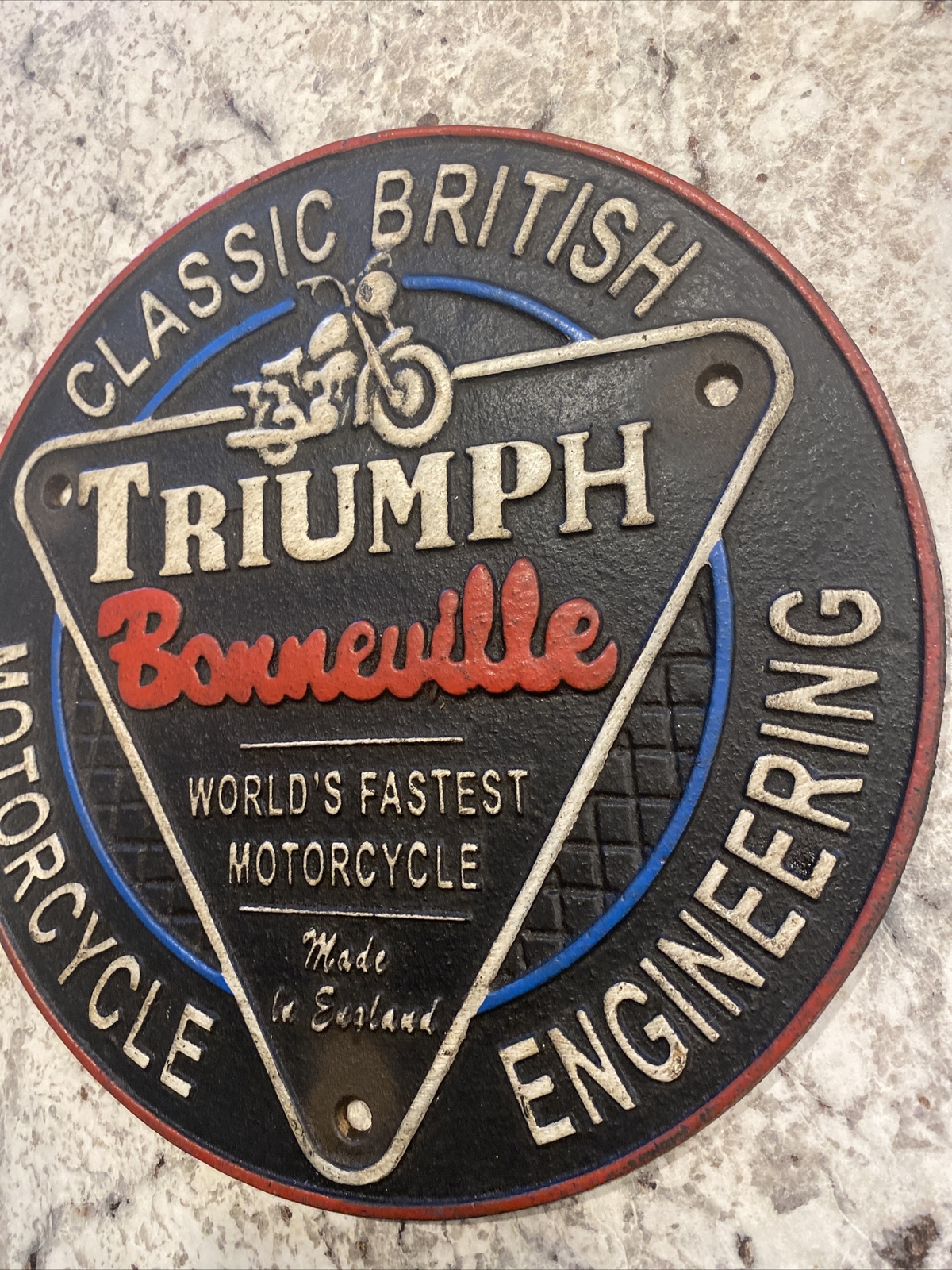 Triumph Motorcycle Sign Cast Iron Plaque Harley Davidson Collector Patina 3+LBS