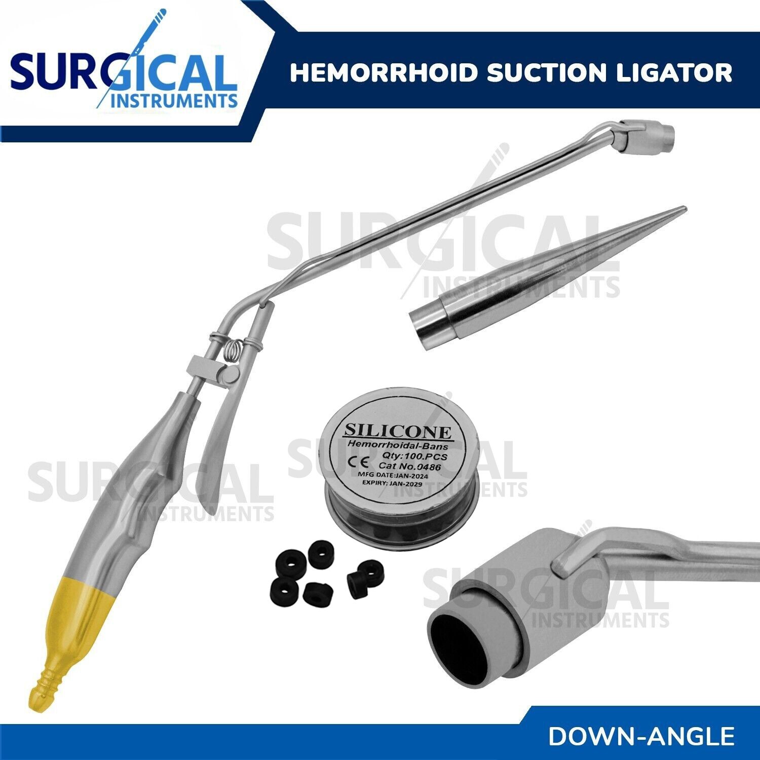 Hemorrhoid Suction Ligator Down Angle With 100 Latex Bands Surgical Instruments