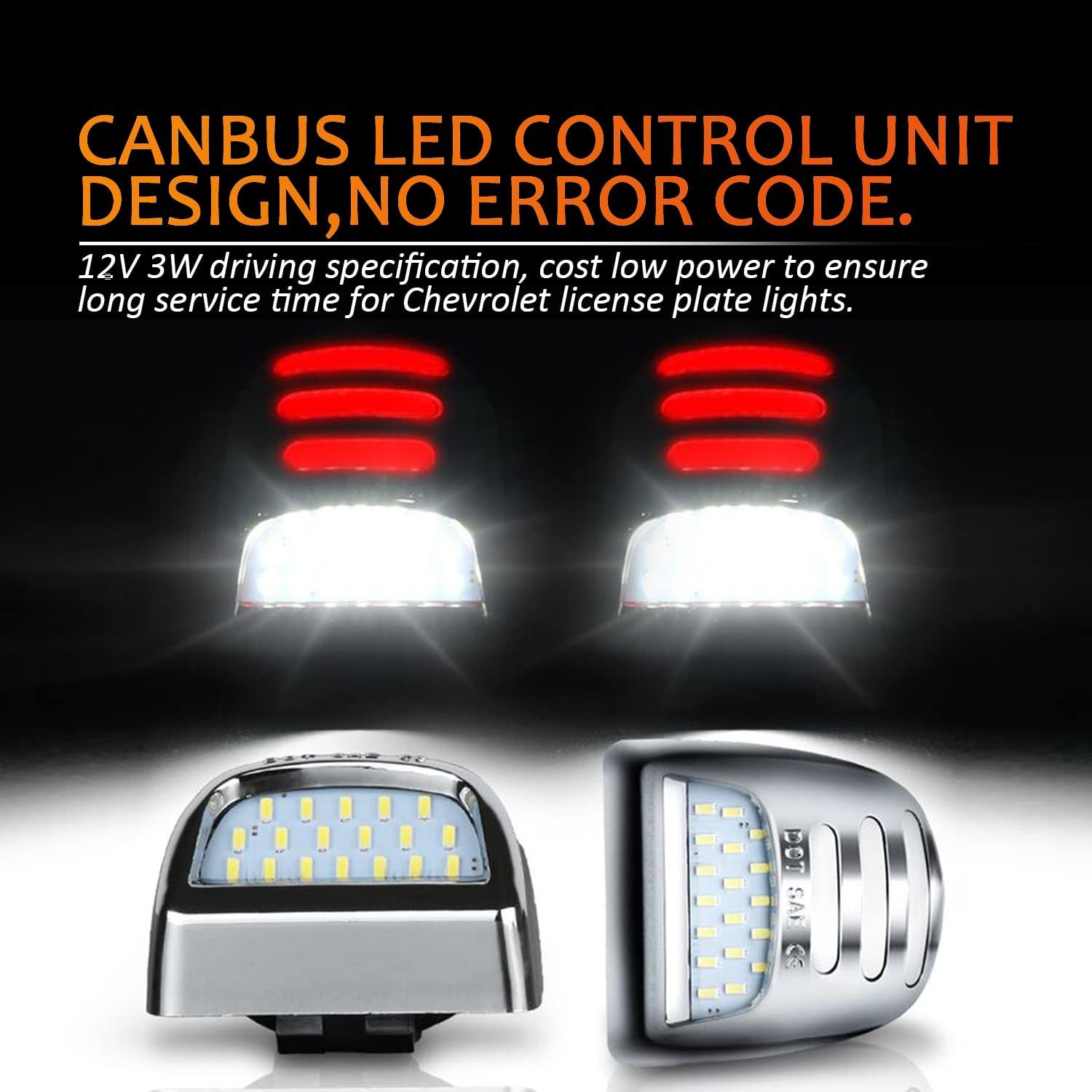 Chrome LED License Plate Tag Light for Chevy Silverado 1500/2500/3500 1999-2013