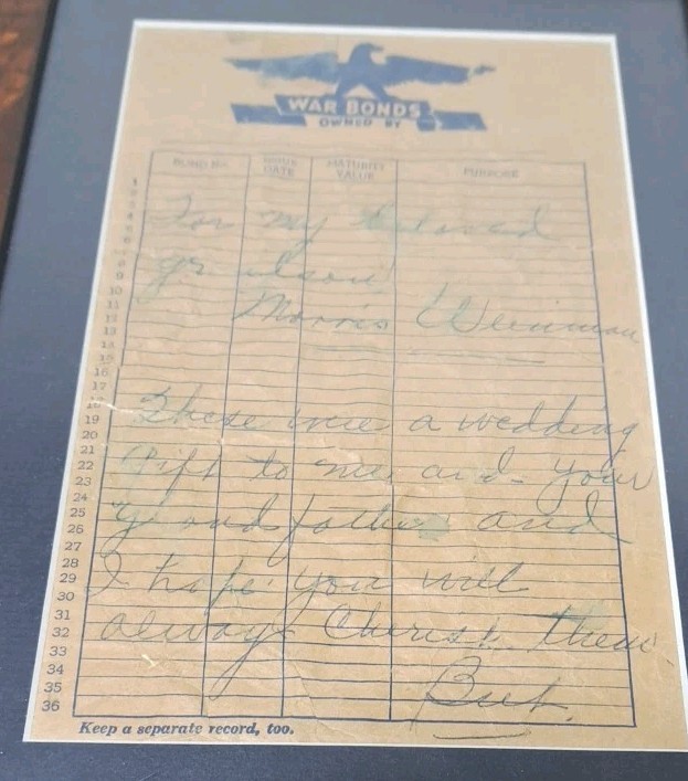 ANTQ/VTG WAR BONDS OWNED BY Personal Record Sheet Framed Document