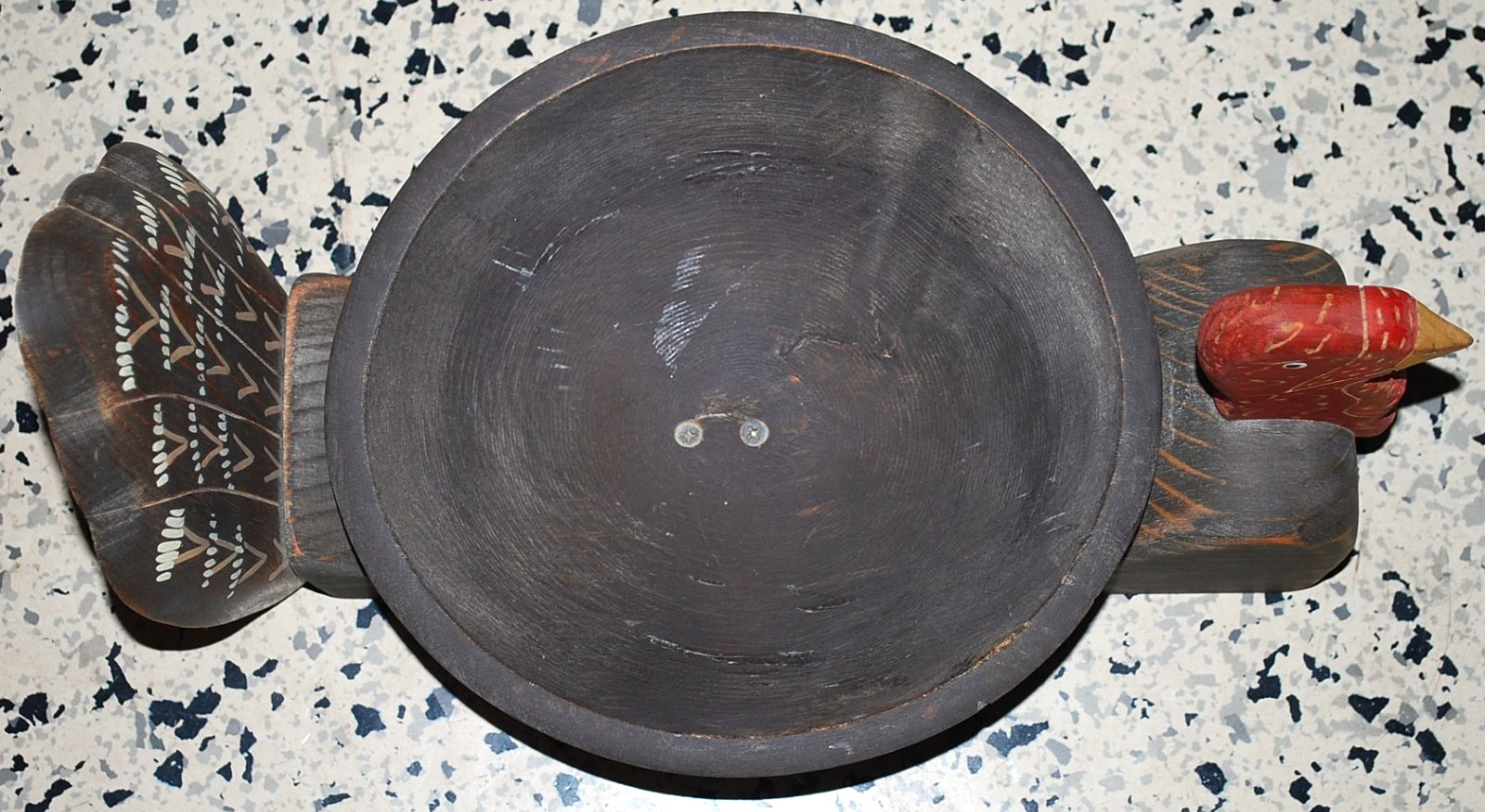 Vtg Hand Carved WOODEN TURKEY BOWL Painted FOLK ART Thanksgiving Centerpiece 14"