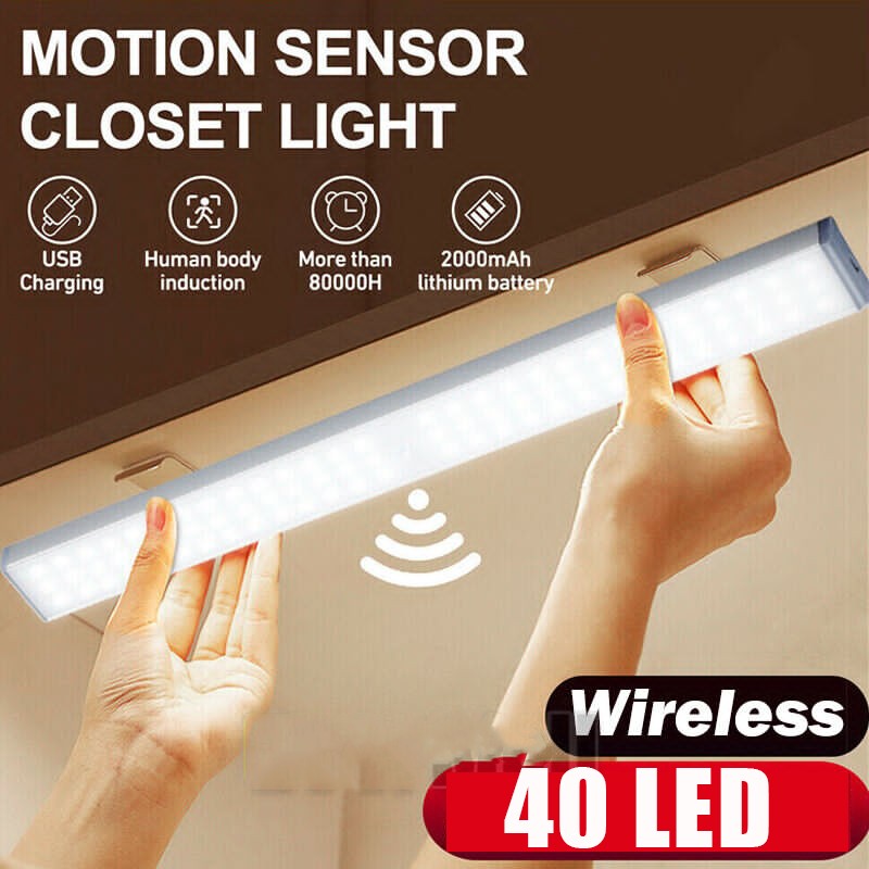 20CM LED Motion Sensor Under Cabinet Closet Light USB Rechargeable Kitchen Lamp