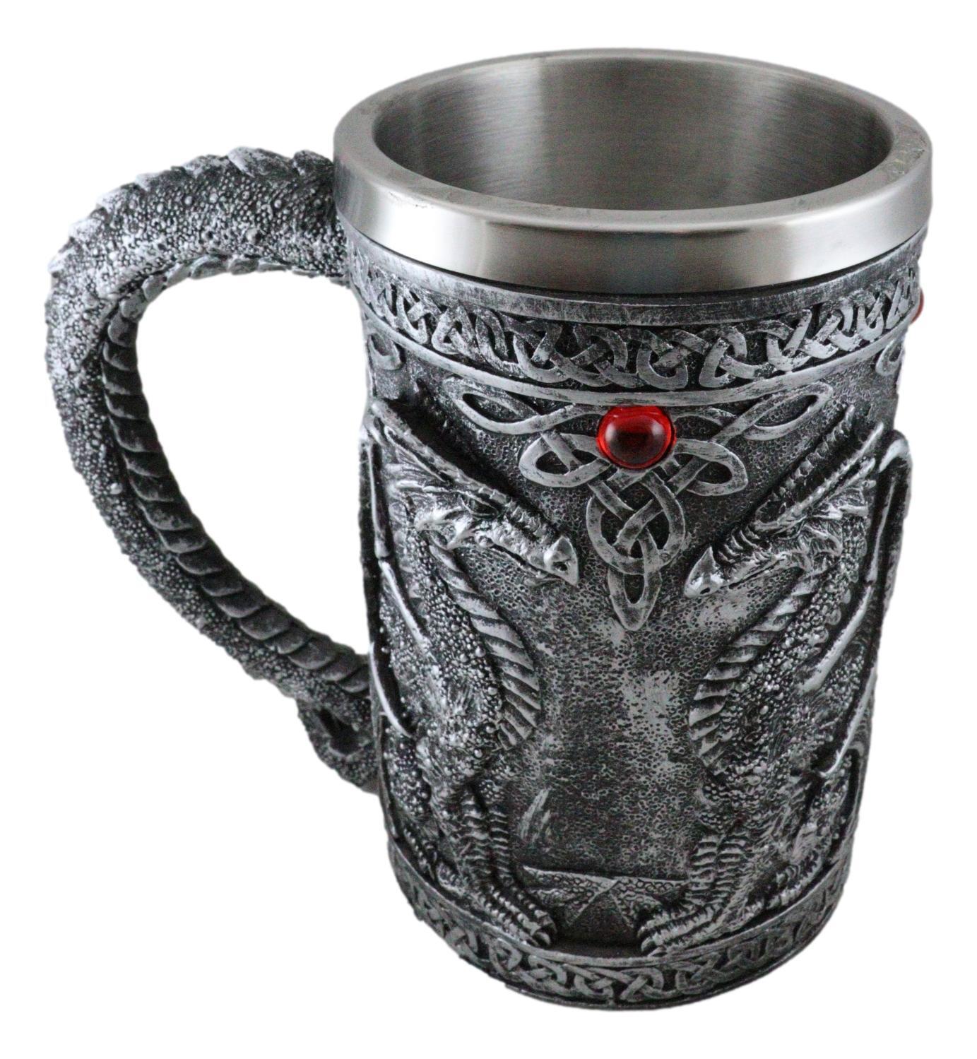 Ebros Gift Large Celtic Twin Dragon Coffee Mug Beer Stein Tankard Cup