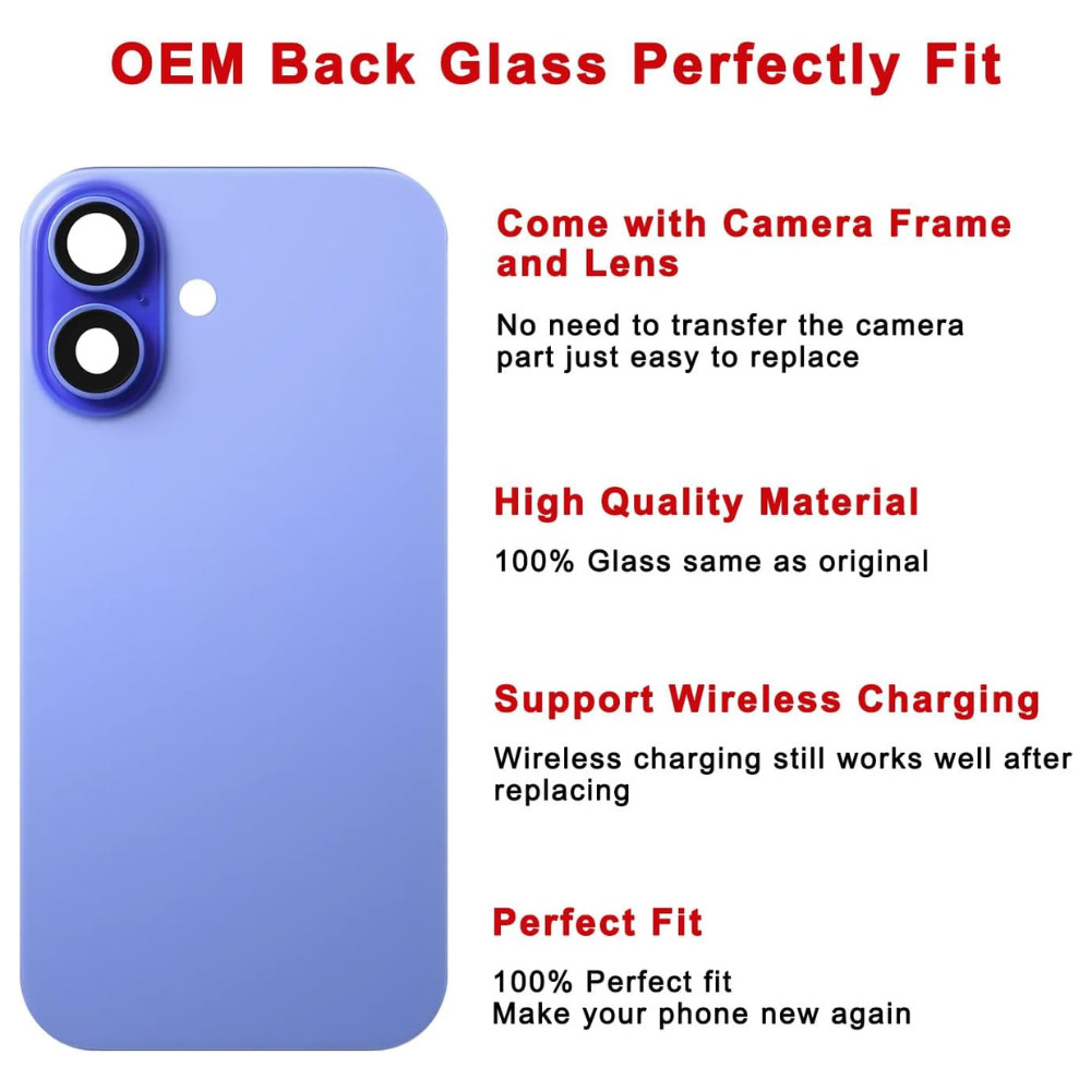 Back Glass replacement With Magnet Camera Len Lot for iPhone 16/Plus/16 Pro Max
