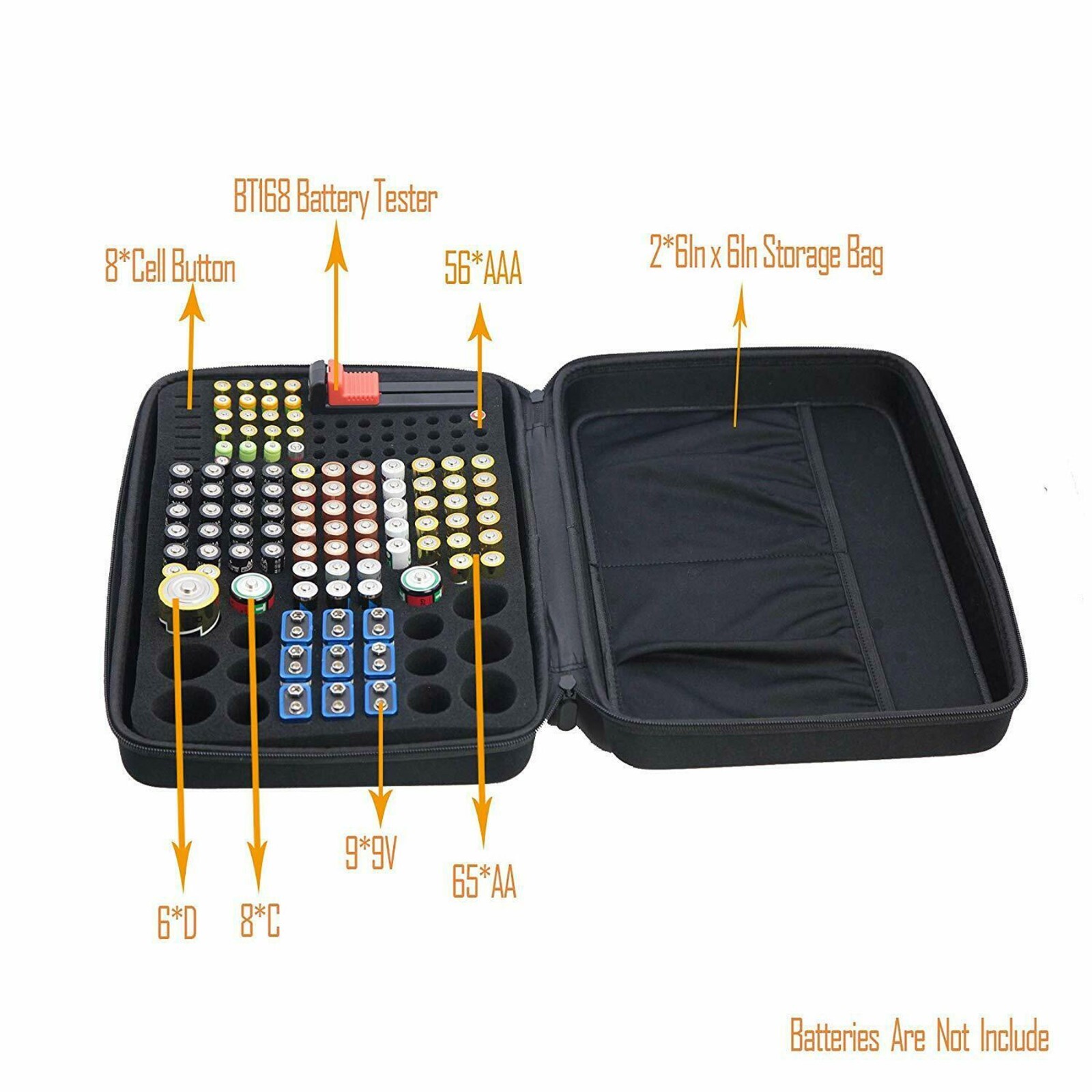 Battery Organizer Case with Tester, Storage Holder for Batteries, Garage Box