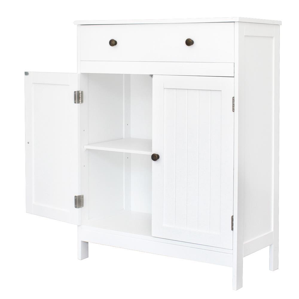 White Wooden Bathroom Floor Cabinet Storage Cupboard W/ Shelves for Home Kitchen