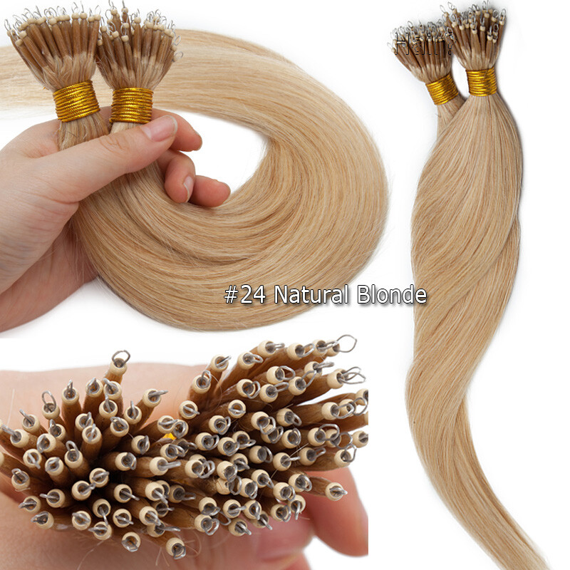 300PCS THICK 100% Remy Human Hair Extensions Nano Ring Tip Micro Loop Beads 150G