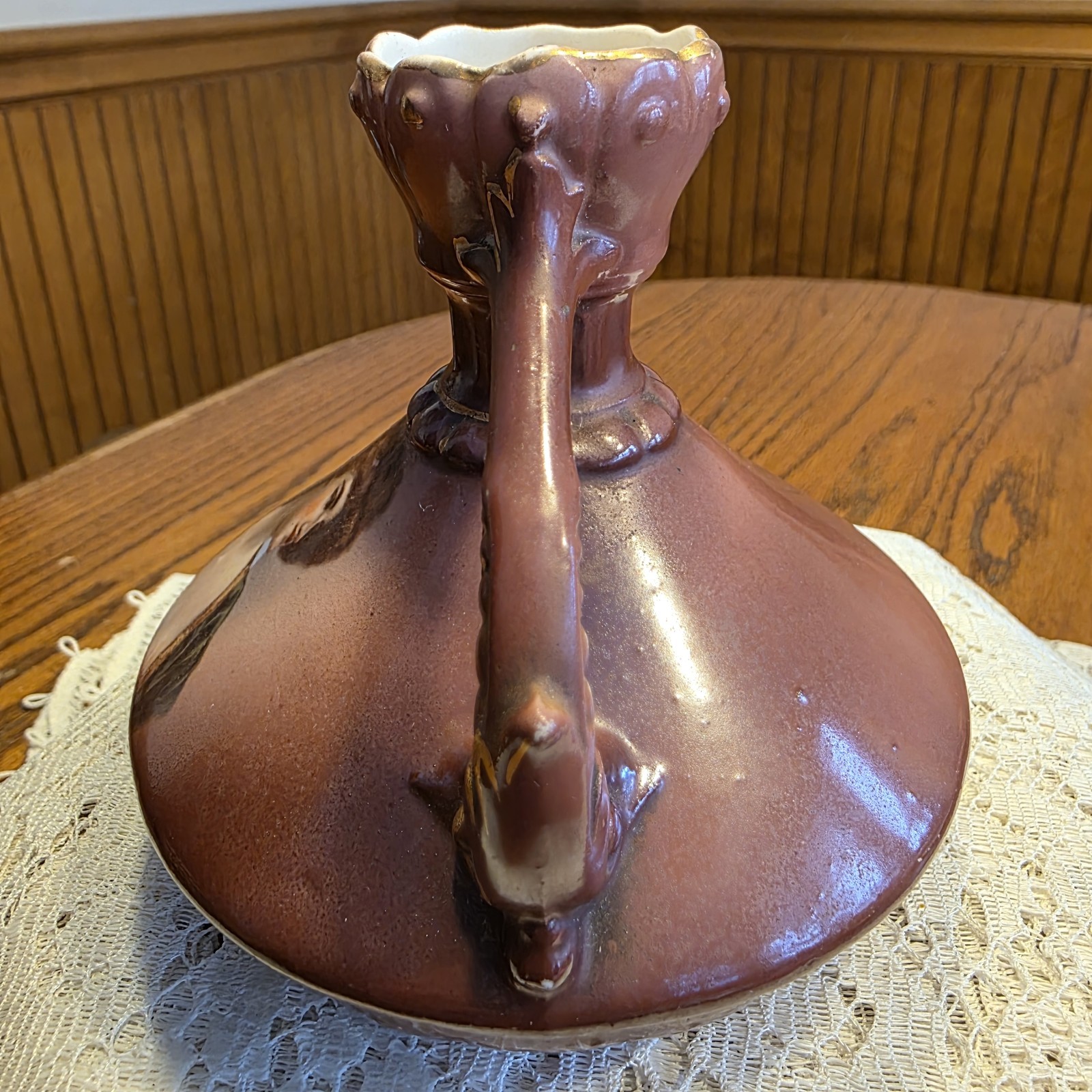 Antique Victorian Porcelain Squat Bud Vase 2 Handled Austria Portrait Vintage