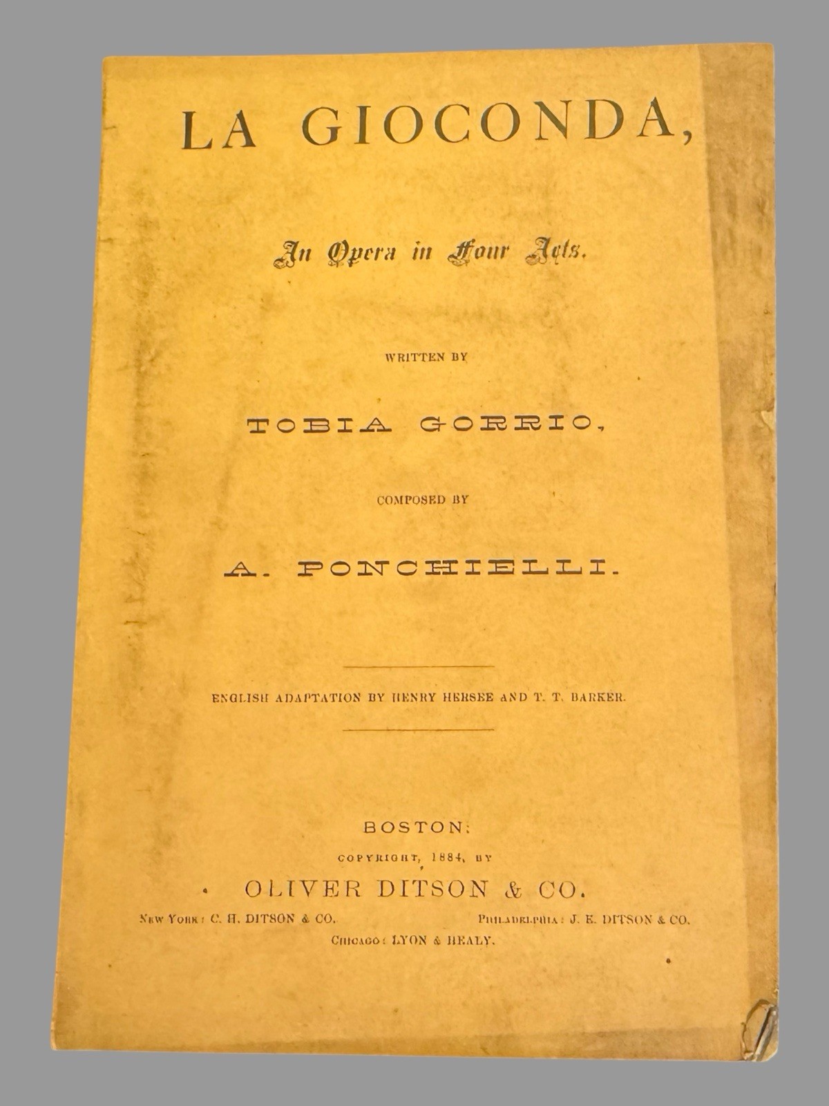 1884 Boston Opera Advertising Playbill Program La Gioconda by Gorrio, Ponchielli