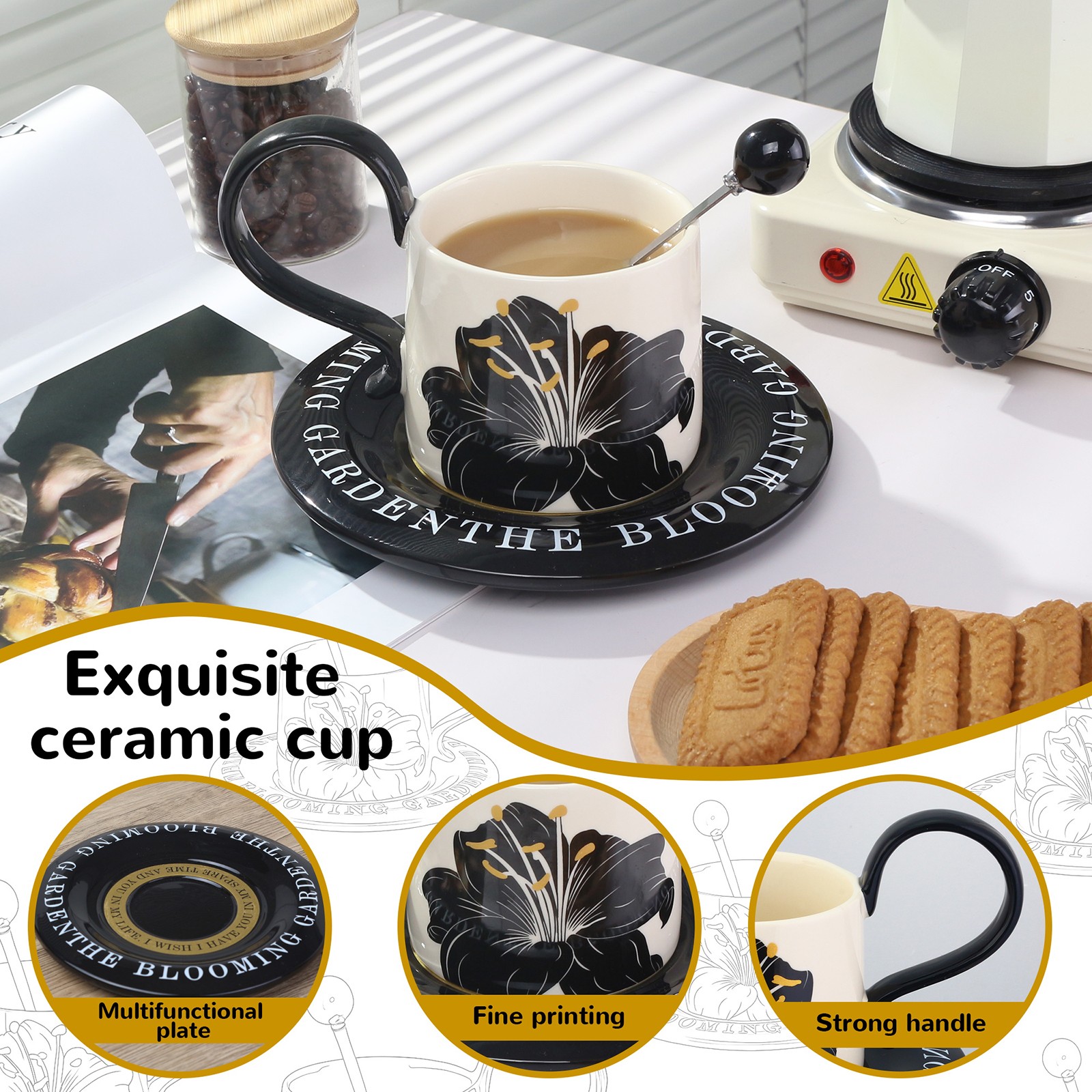 Ceramic Coffee Mugs Retro Style Afternoon Tea Mugs for Home Use, White