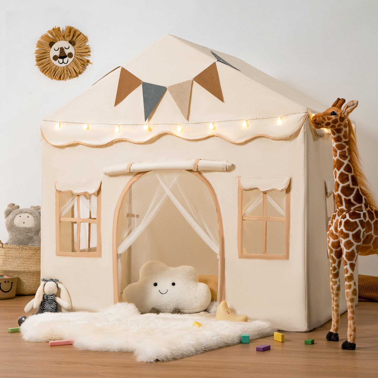 Besrey Kids Play Tent Playhouse with String Lights & Mat for Boys Girls,Green