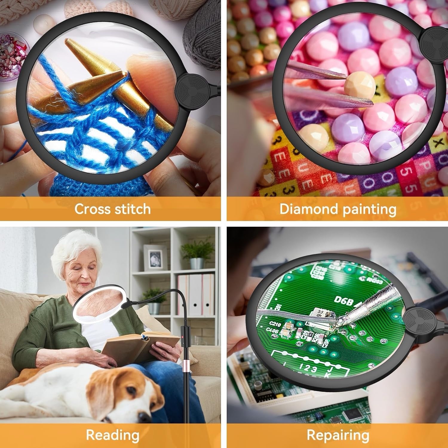 Magnifying Glass With Light And Stand, 10X Large 7'' Magnifying Glass