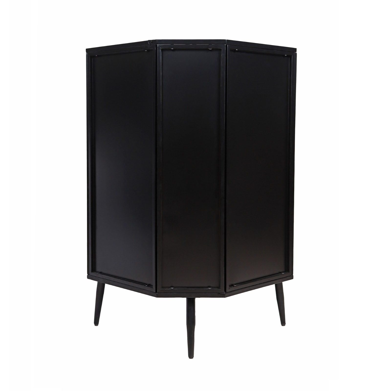 Modern Corner Storage Cabinet with Glass Doors and 3 Shelves, Metal Frame