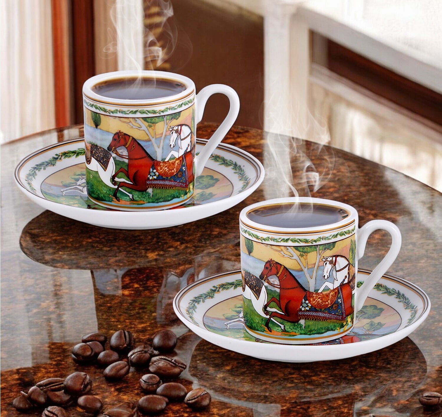 Running Horse Bone China Espresso Cup Set Luxury Demitasse Coffee Cups Set 100ml