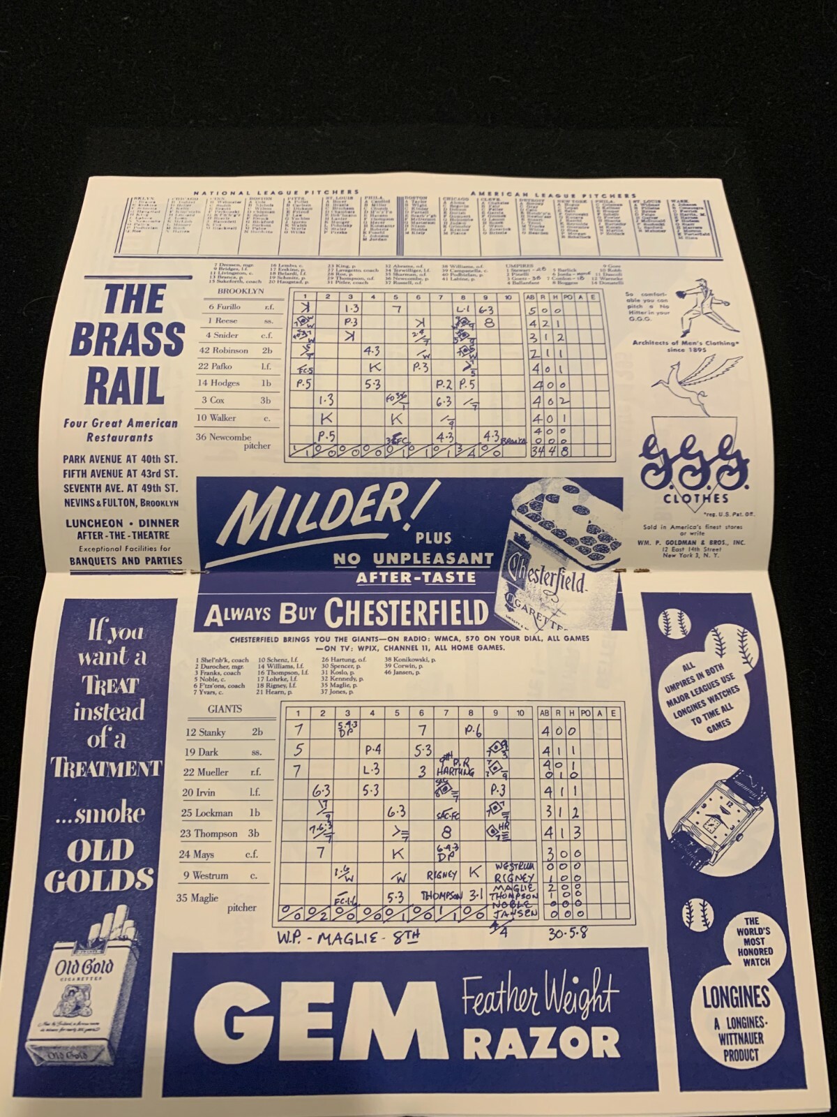 1951 New York Giants Game program The Shot Heard around World Reproduction LOA