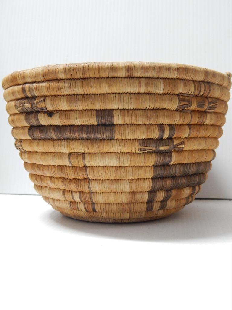 ANTIQUE VINTAGE HOPI PUEBLO DEER PICTORIAL INDIAN COILED BASKET POLYCHROME