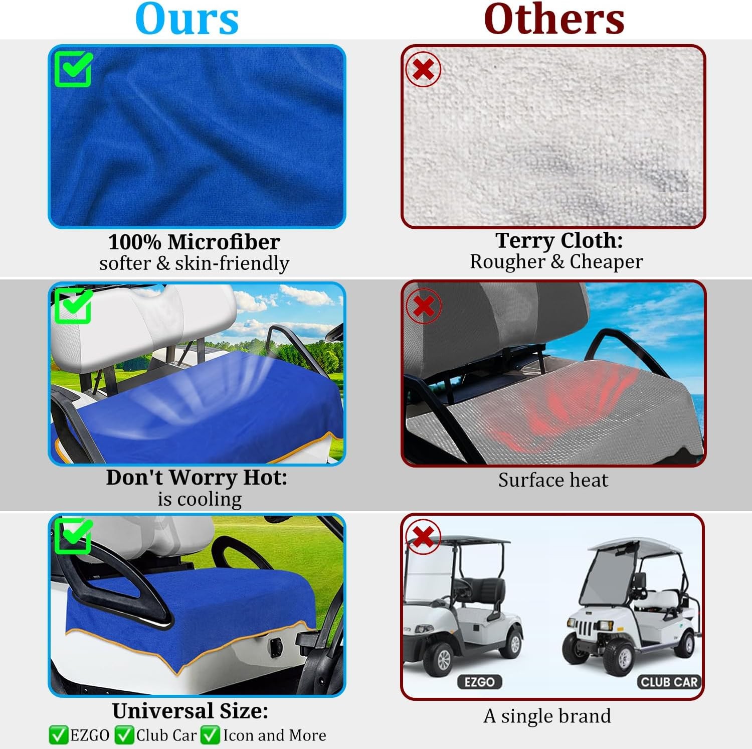 Golf Cart Seat Covers, Golf Cart Seat Towel Blanket for All EZGO, Club Cars, Ico