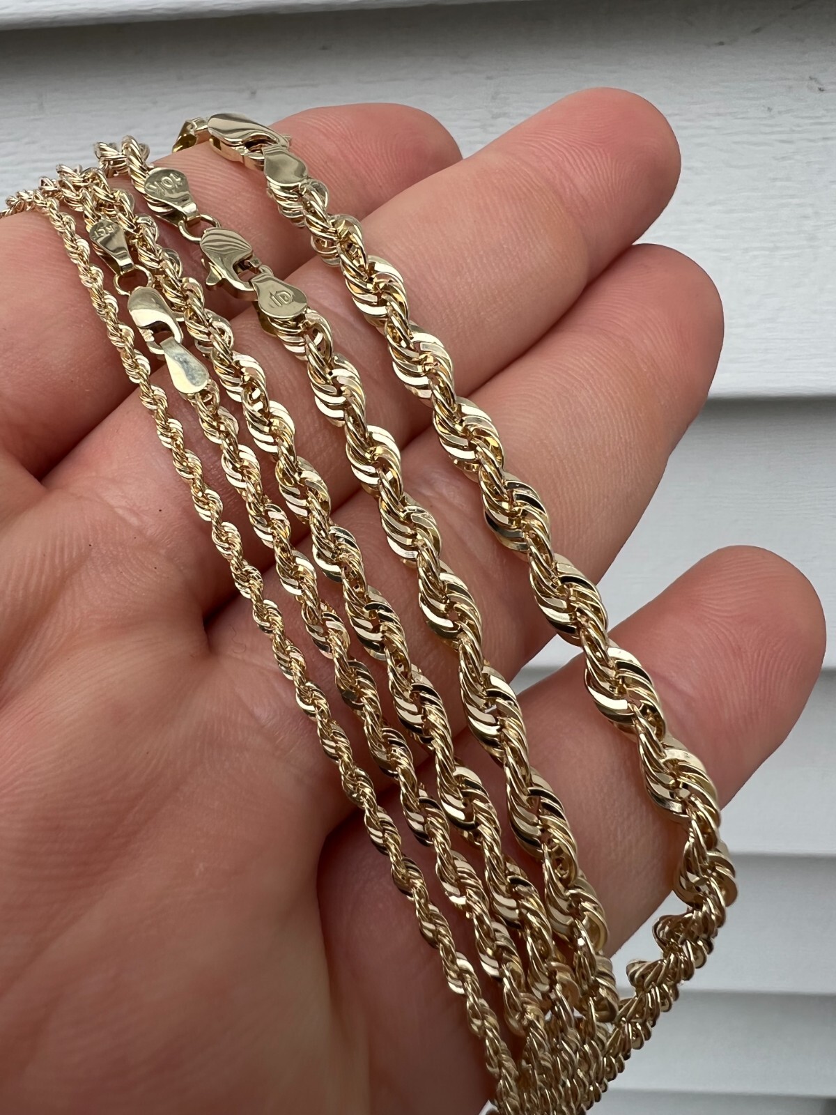 Men's Women's Real 10k Yellow Gold Hollow Rope Chain Necklace 1.5mm-4.5mm 16-30"