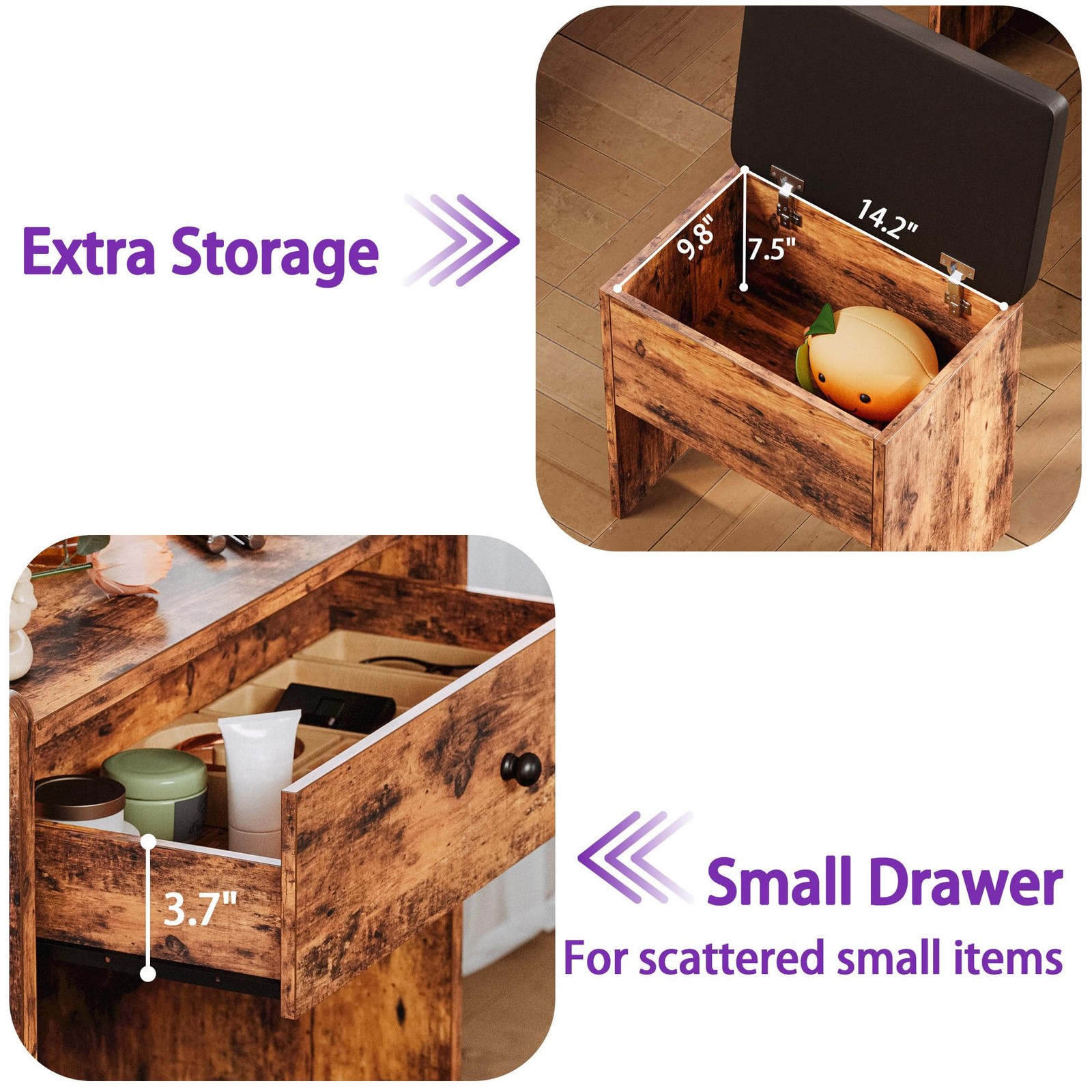 LIKIMIO Small Makeup Vanity Desk with Mirror and Lights, Vanity Table Set with S