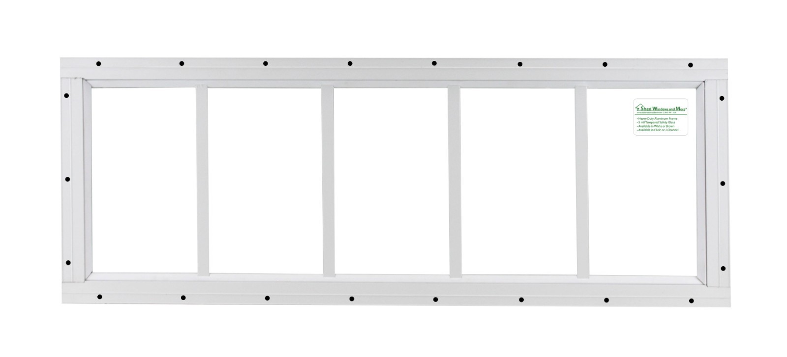 Shed Transom Window 10 x 35 White Flush Mount Tempered Glass, Singel Pane