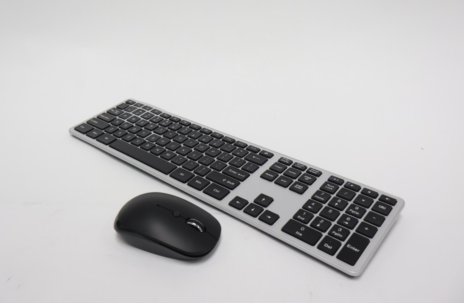 Lot of 2 Wireless Keyboard and Mouse Combo Full-Size Wireless Silver & Black