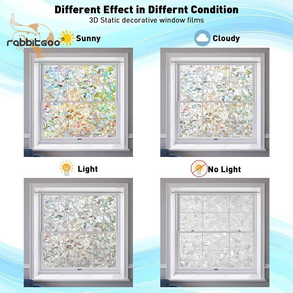 Rabbitgoo 3D Window Film Stained Glass Rainbow Window Static Clings 17.5"x78.7"