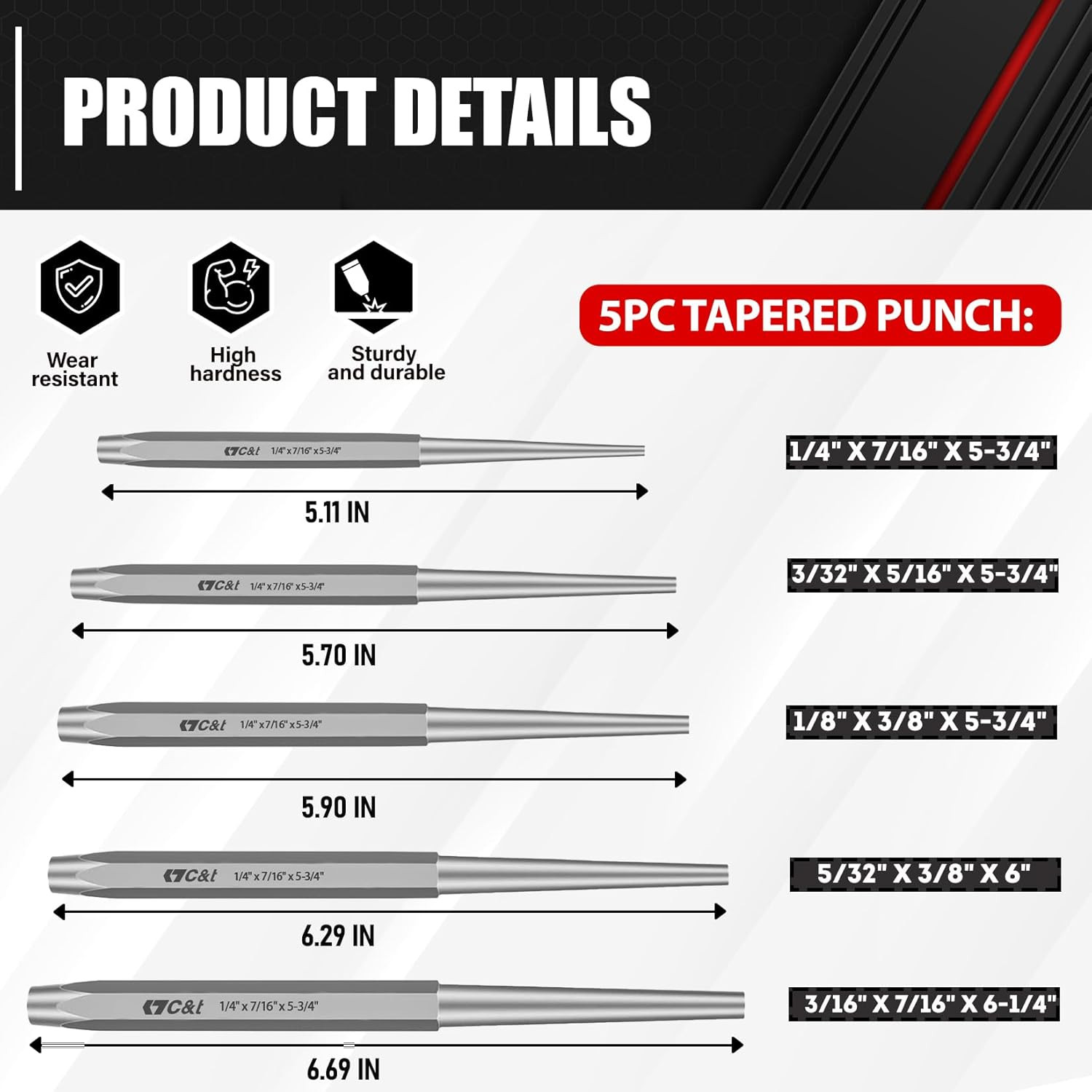 16-Piece Punch And Chisel Set With Storage Pouch Including Taper Cold