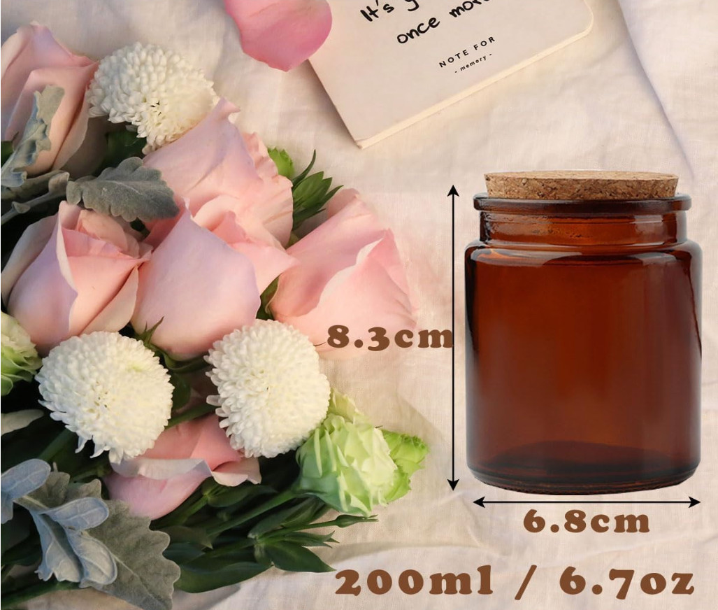 24 Pack 200ml Small Glass Bottles,Mini Glass Jars,Candle Jars for Making amber