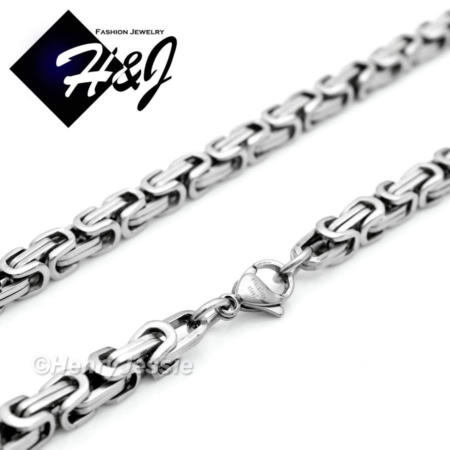 18-40"MEN's Stainless Steel 4mm/6mm/9mm Silver Byzantine Box Link Chain Necklace