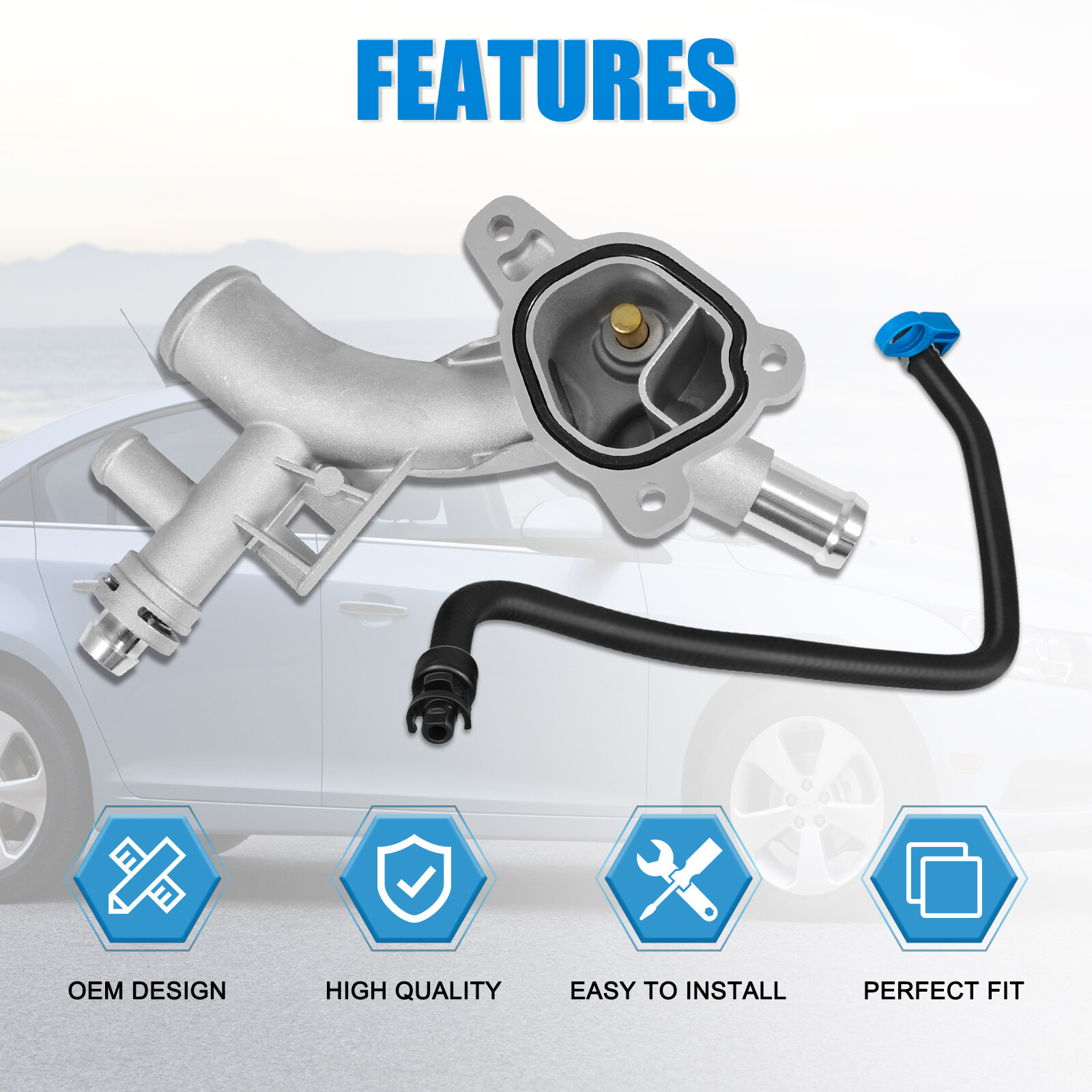 Engine Coolant Water Outlet W/ hose for Chevy Cruze Sonic Trax Buick Encore 1.4L