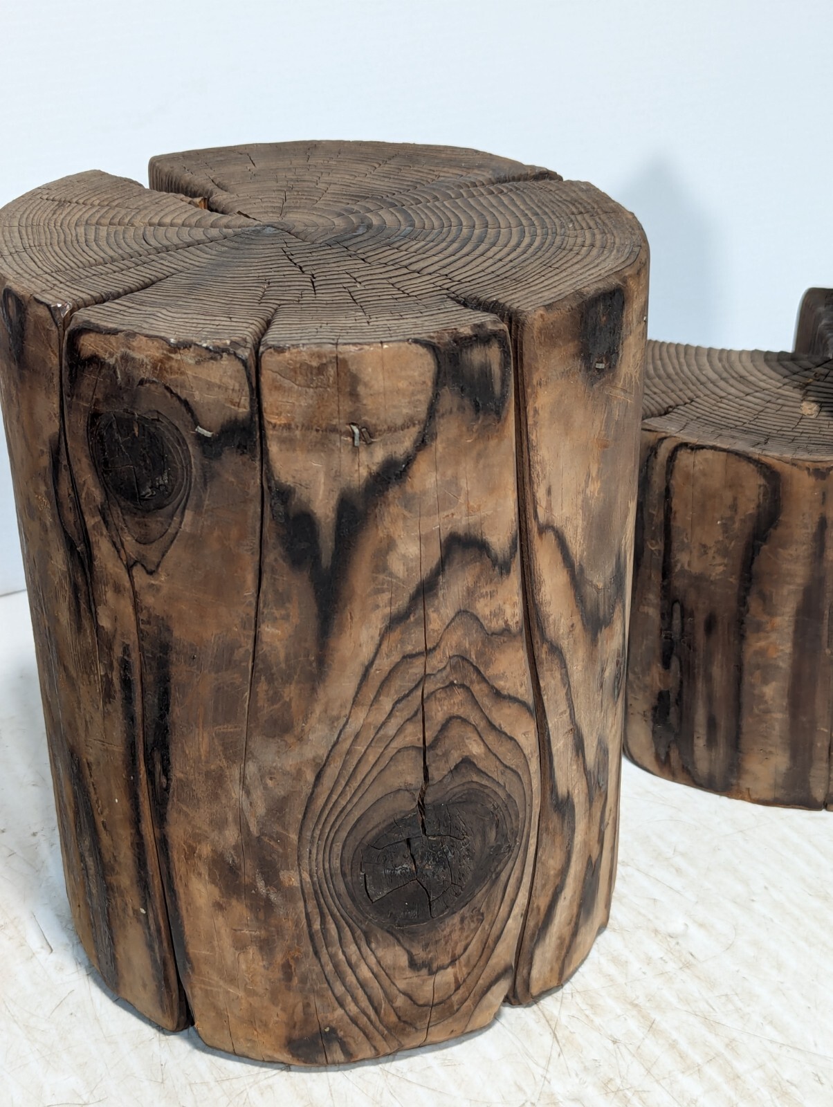 3 Piece Rustic Log Stools \ Tables, Beautifully Weathered