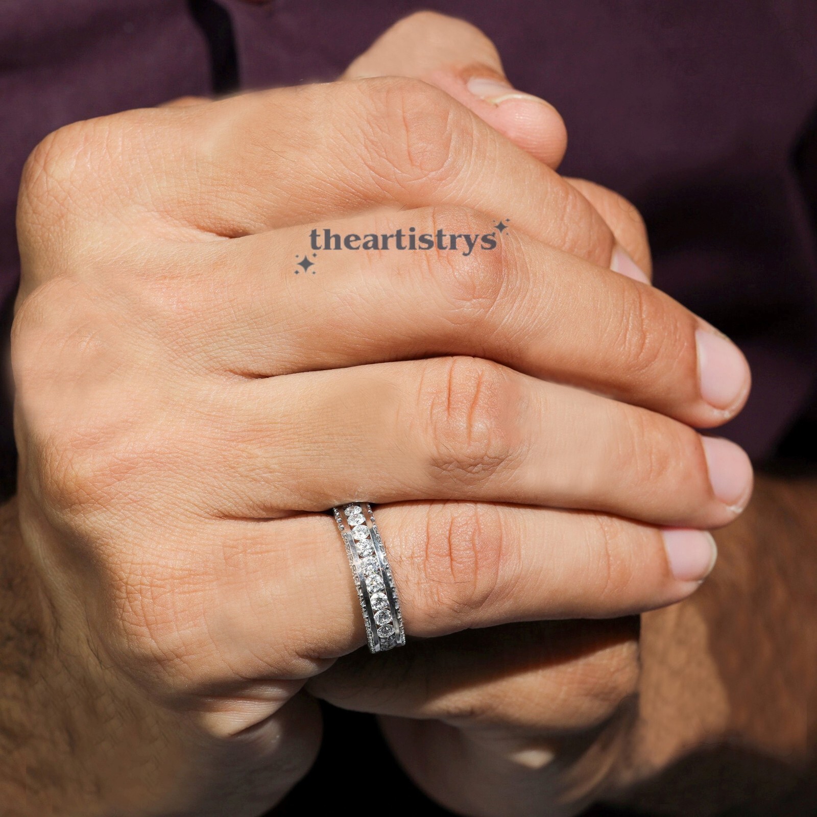 Moissanite Full Eternity Wedding Band 1.50 Carat Round Cut Solid 14K White Gold