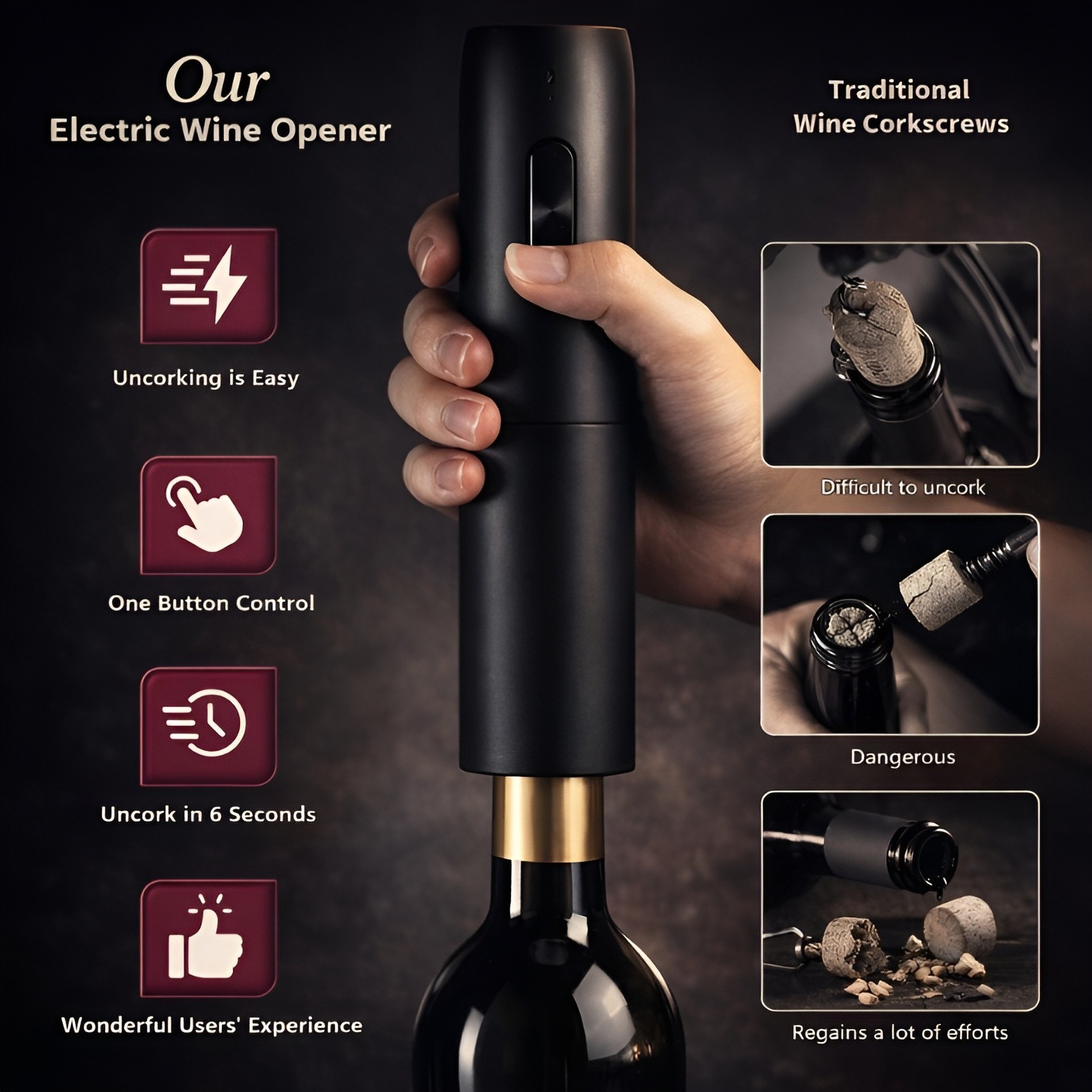 Electric Wine Bottle Opener Set Rechargeable Automatic w/ Charging Base Gift