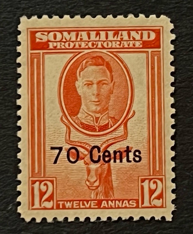 Travelstamps: 1942 Somaliland Stamps Sc #122 Sg 111 - 70c on 12 Annas KGVI MOGH