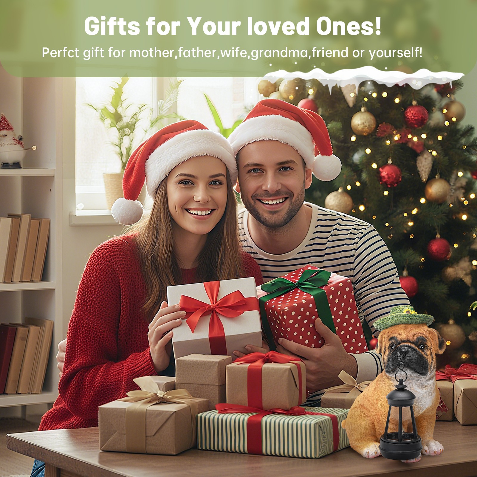 Solar-Powered Garden Dog Statue with Integrated Lanterns for Outdoor Decor