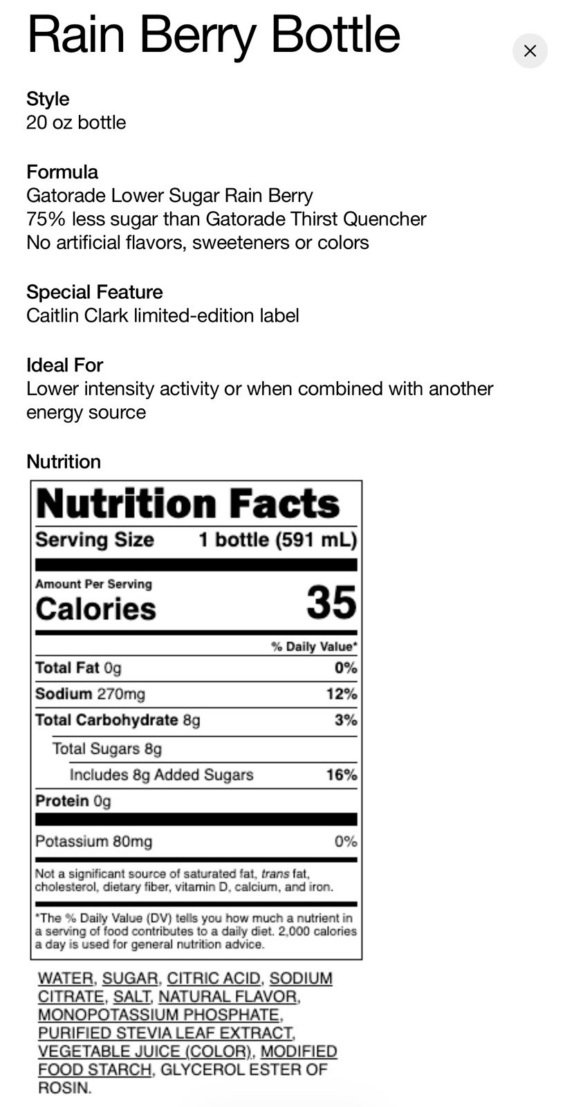 Gatorade Lower Sugar x Caitlin Clark Rain Berry Capsule IN HAND