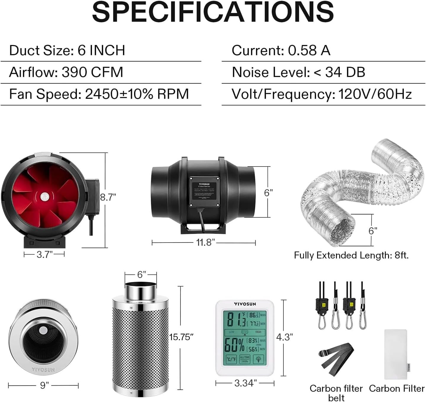 VIVOSUN 5x5FT Complete Roof Grow Tent kit & 100W Grow Light 6" Air Filter Fan
