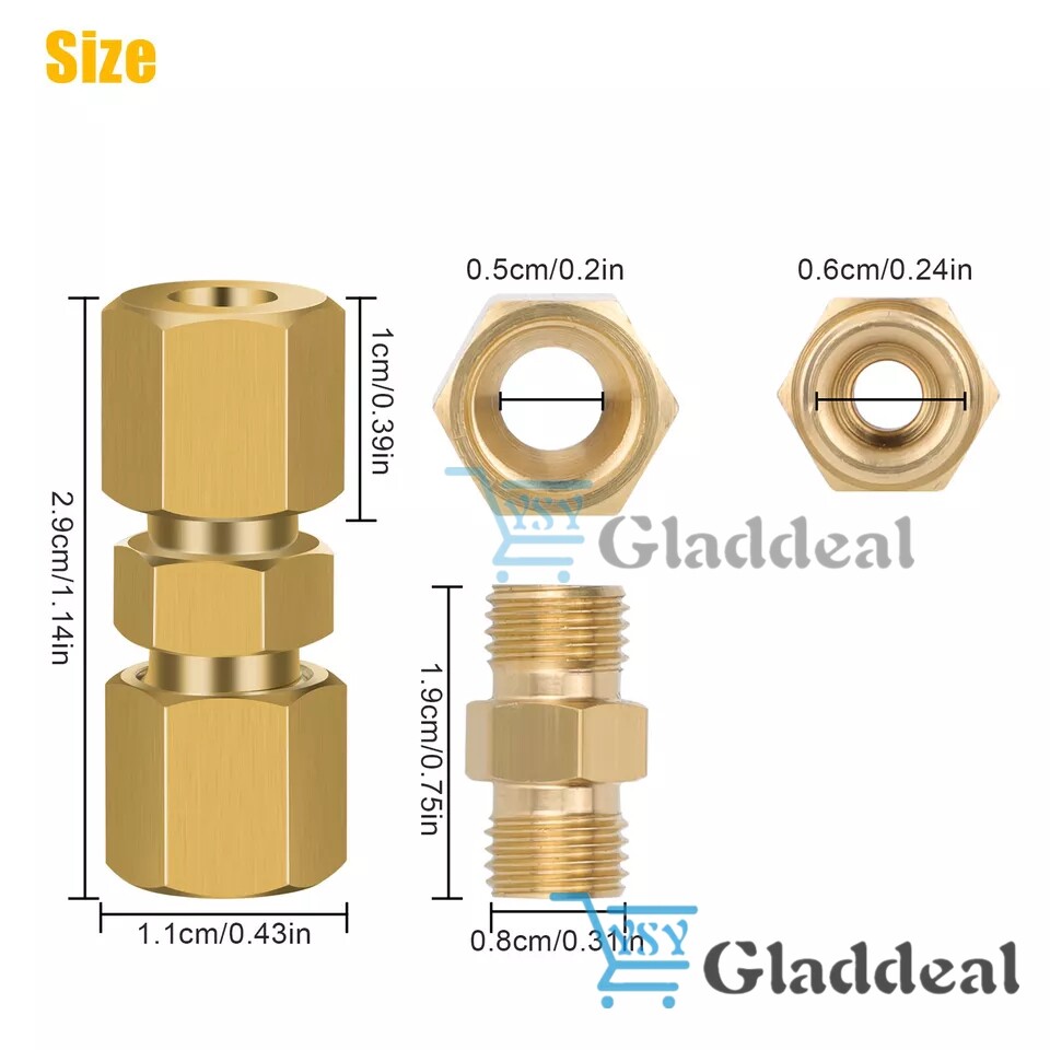 12X Straight Brass Brake Line Inverted Compression Fitting Unions For 3/16" Tube