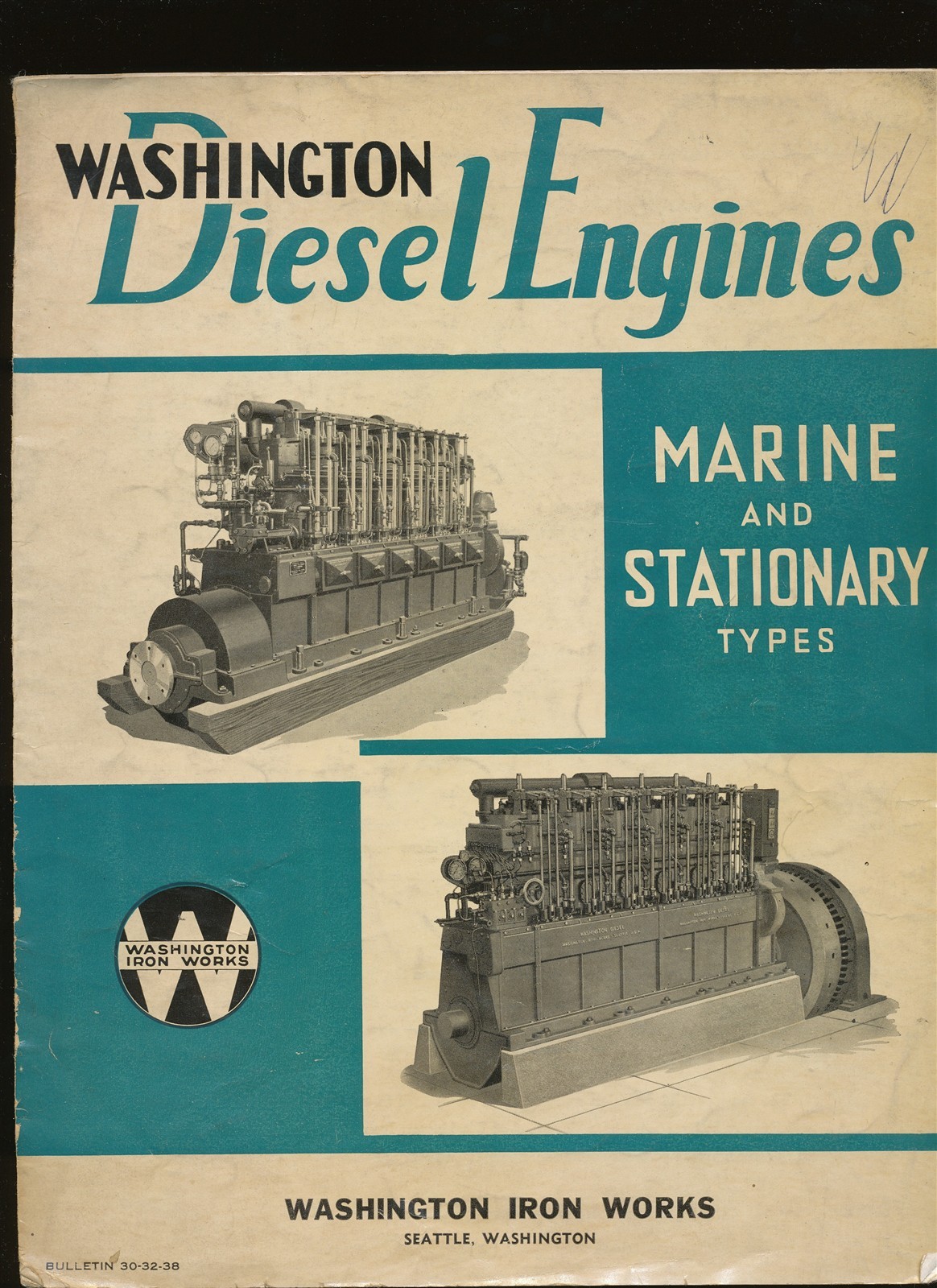 1938 Washington Diesel Engines Iron Works Seattle CATALOG / BROCHURE