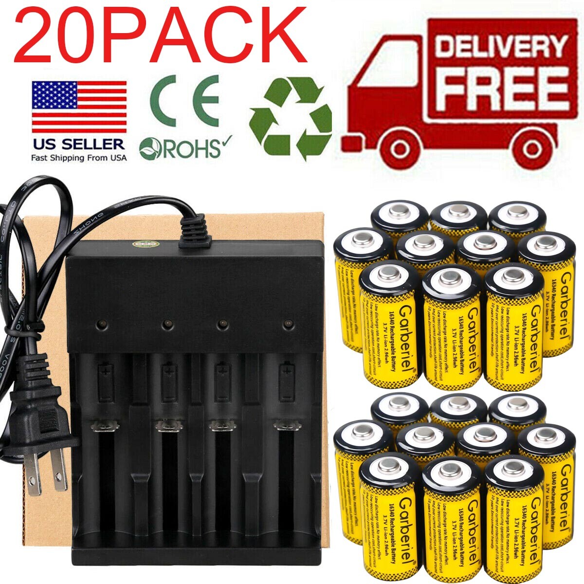 Lot 2800mAh Batteries CR123A 16340 Rechargeable Lithium Battery / Smart Charger